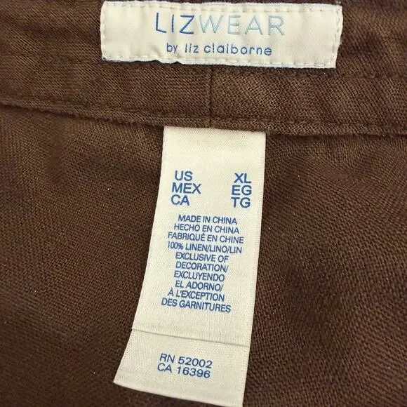 Liz Wear Women’s Bermuda Shorts Size XL Chocolate Brown 100% Linen - Picture 3 of 7